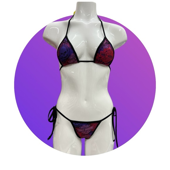 Harley Davidson Thong Bikini Set Swimwear - Picture 3 of 4